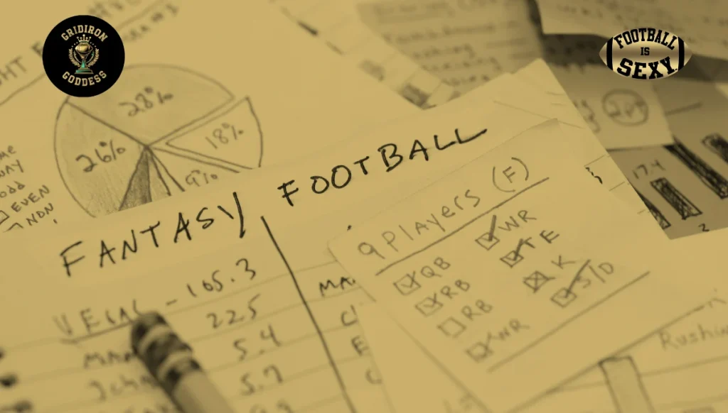Handwritten fantasy football draft notes and charts