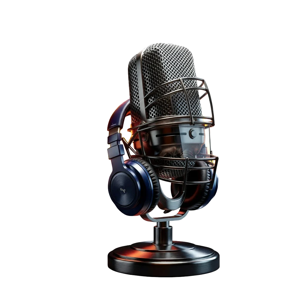 Studio microphone with headphones on black background